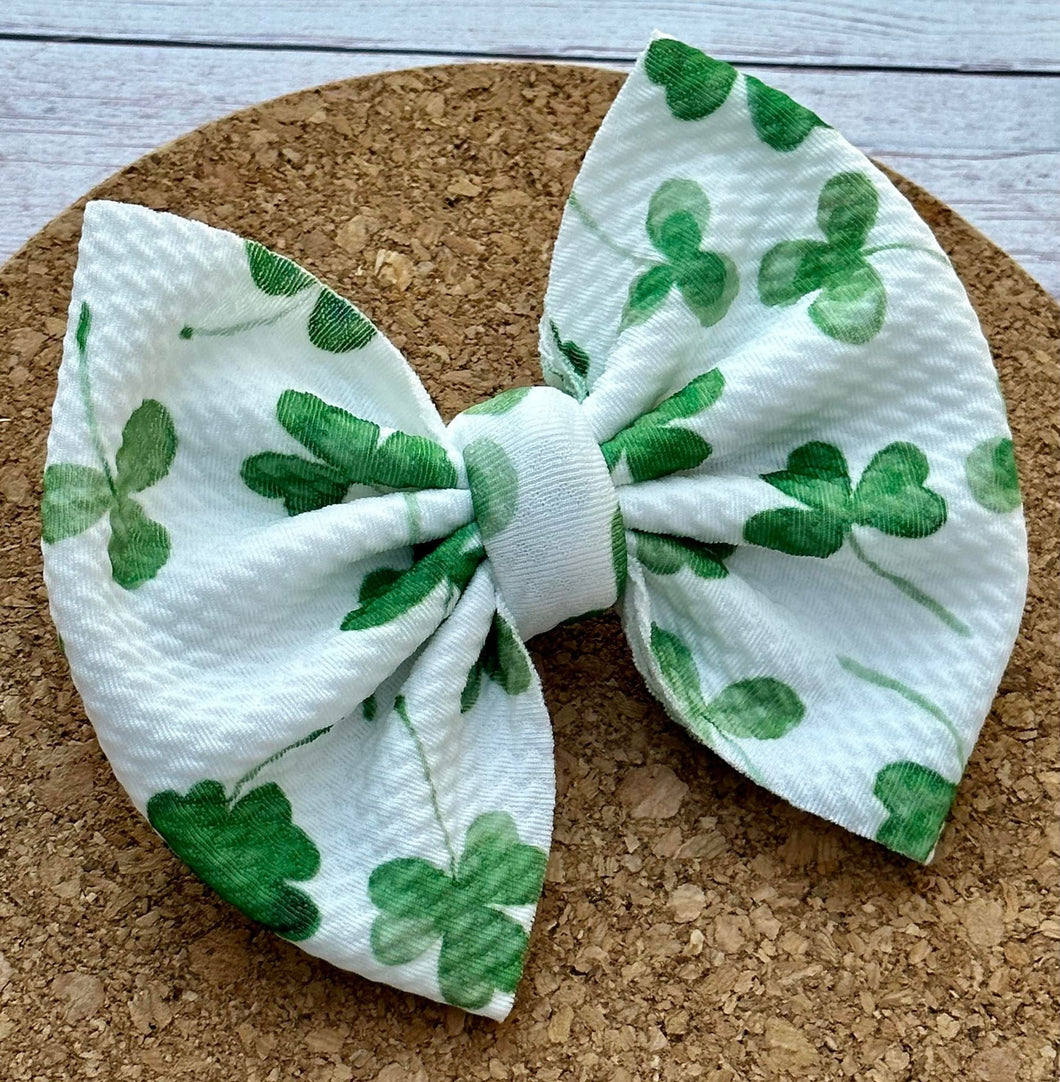 Watercolor Clovers Fabric Bow