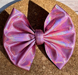 Pink Holographic Metallic Pleather Fabric Bow
