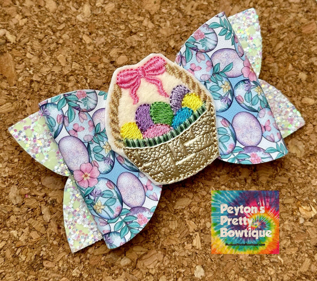 Dyed Eggs Feltie Glitter Layered Leatherette Bow