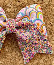 Load image into Gallery viewer, Rainbow Glitter Mini Cheer Leatherette Bow
