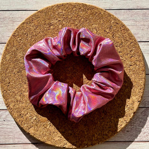 Pink Holographic Metallic Pleather Scrunchie