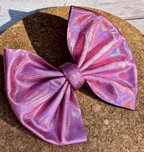Load image into Gallery viewer, Pink Holographic Metallic Pleather Fabric Bow
