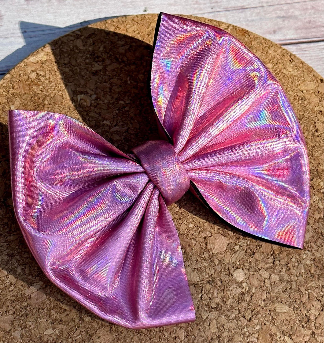 Pink Holographic Metallic Pleather Fabric Bow