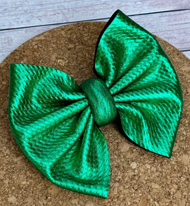 Green Metallic Pleather Fabric Bow