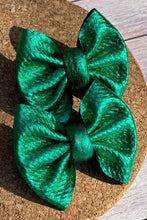 Load image into Gallery viewer, Green Metallic Pleather Piggies Fabric Bows
