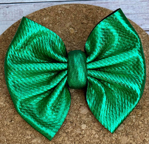 Green Metallic Pleather Fabric Bow