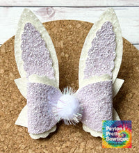 Load image into Gallery viewer, Bunny Ears Pearl Lavender Glitter Layered Coco Leatherette Bow
