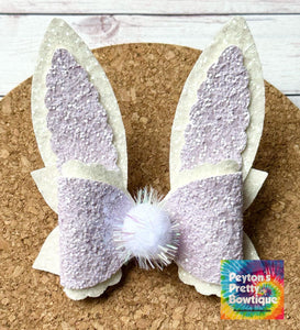 Bunny Ears Pearl Lavender Glitter Layered Coco Leatherette Bow