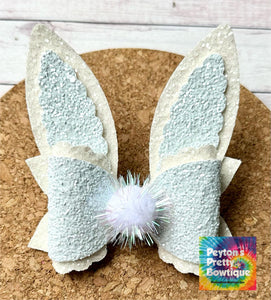 Bunny Ears Pearl Ice Blue Glitter Layered Coco Leatherette Bow