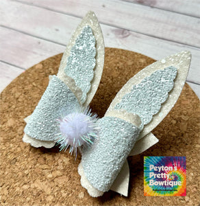 Bunny Ears Pearl Ice Blue Glitter Layered Coco Leatherette Bow