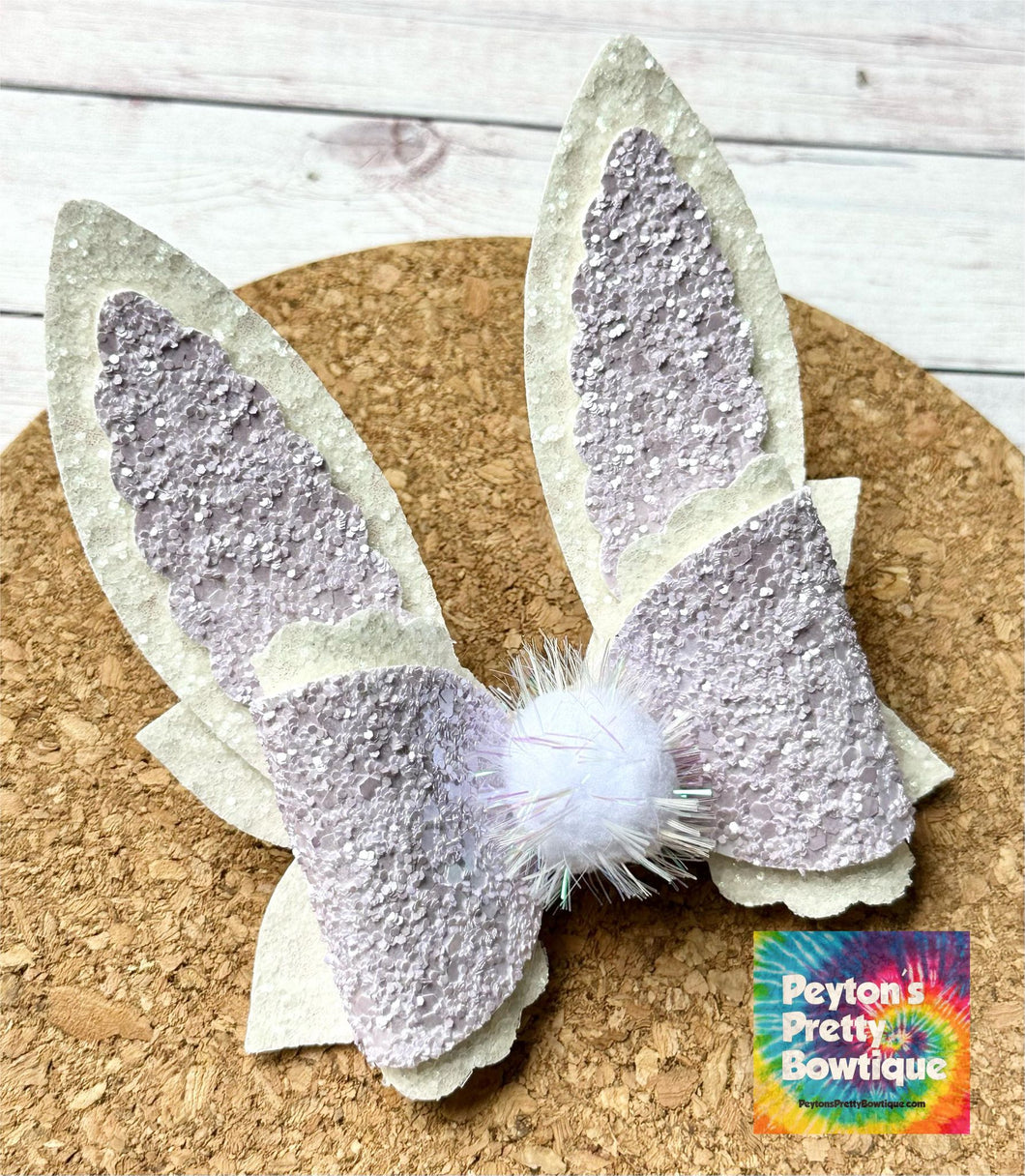 Bunny Ears Pearl Lavender Glitter Layered Coco Leatherette Bow