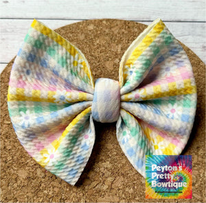 Easter Plaid Daisies Fabric Bow