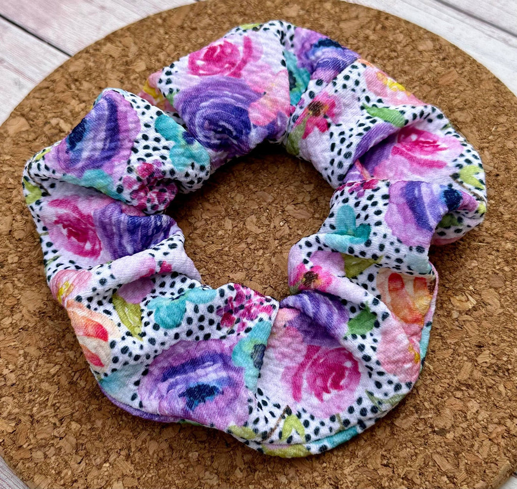 Polka Dot Flowers Scrunchie