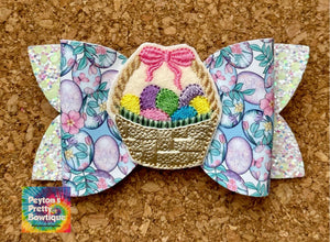 Dyed Eggs Feltie Glitter Layered Leatherette Bow