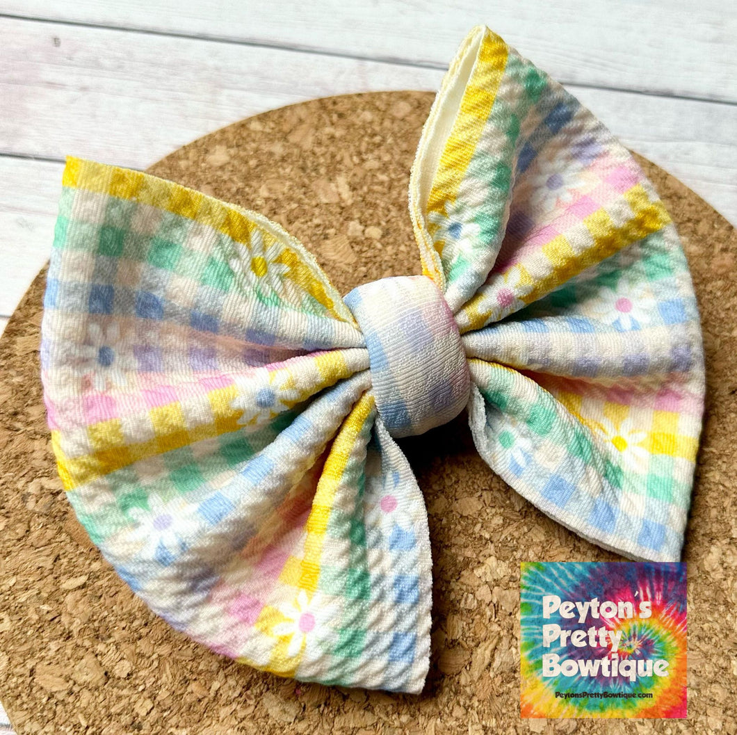 Easter Plaid Daisies Fabric Bow