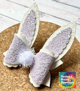 Bunny Ears Pearl Lavender Glitter Layered Coco Leatherette Bow