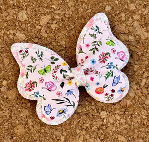 Wildflowers Butterfly Glitter Layered Leatherette Bow