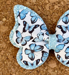 Blue Butterfly Glitter Layered Leatherette Bow