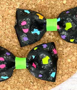 Green/Black Cheetah Glittered Ribbon Piggies Set