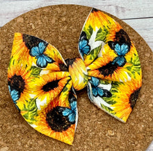 Load image into Gallery viewer, Sunflowers And Butterflies Fabric Bow
