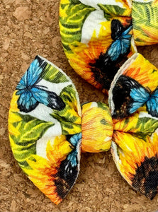 Sunflowers And Butterflies Piggies Fabric Bows