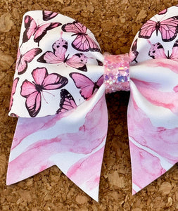 Pink Butterflies Mini Cheer Leatherette Bow