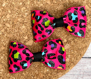 Hot Pink Cheetah Glittered Ribbon Piggies Set