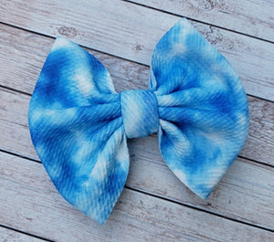 Blue Tie Dye Fabric Bow