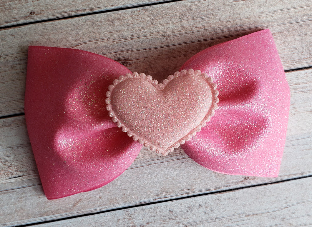 Large Pink Glitter Heart Bow