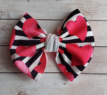 Load image into Gallery viewer, Striped Hearts Fabric Bow

