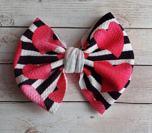 Striped Hearts Fabric Bow