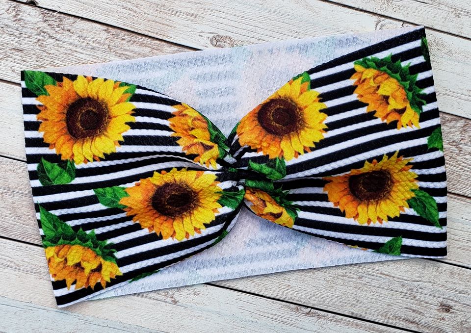 Sunflower Stripes Mama Wide Headband