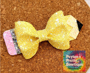 Pencil Glitter Layered Leatherette Bow