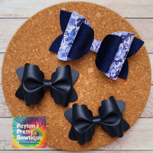 Load image into Gallery viewer, Navy Flowers Velvet Layered Leatherette Bow
