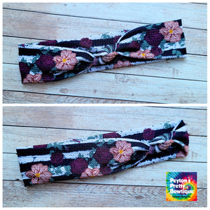 Fall Floral Stripes Mama Skinny Knot Headband