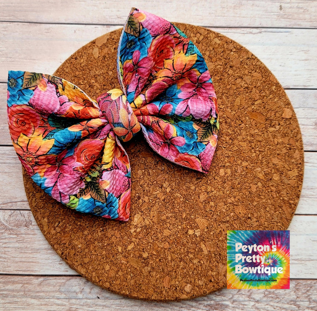 Vibrant Fall Flowers Fabric Bow