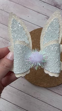 Load and play video in Gallery viewer, Bunny Ears Pearl Ice Blue Glitter Layered Coco Leatherette Bow
